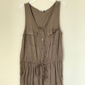 Charlotte Russe green button up jumpsuit with pockets and faux tie size M